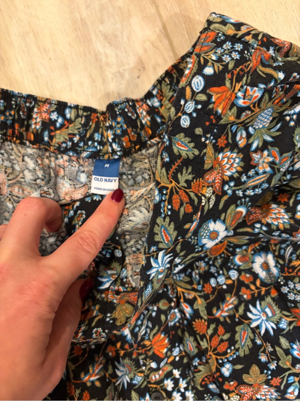 Old Navy 100% Cotton Black Floral Tiered Maxi Skirt with Blue and Rust Accents - Picture 5 of 5